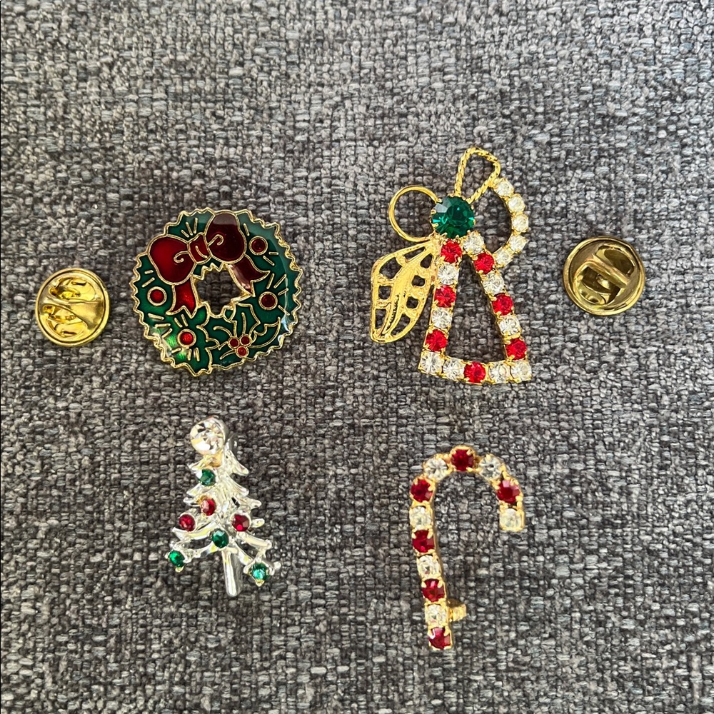 4 Sparkly Holiday Lapel Pins or Hat Pins